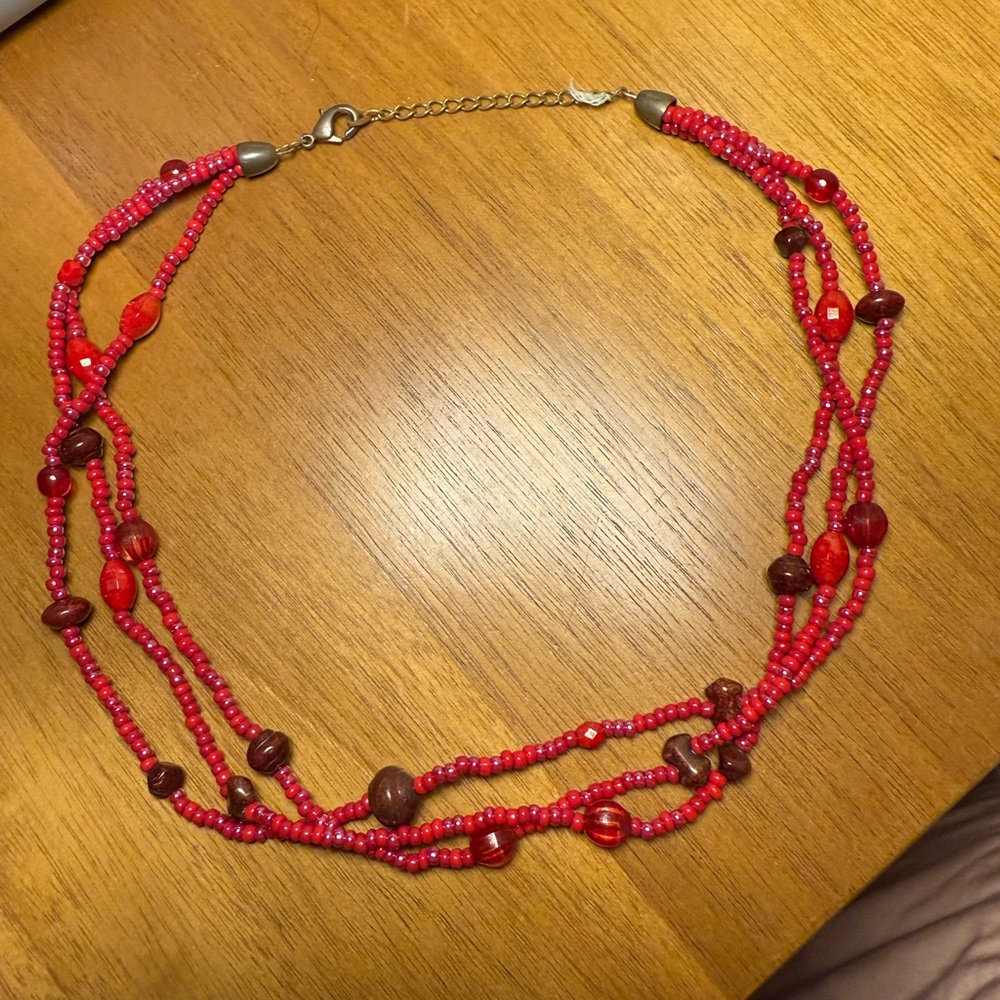 Multistrand Red Beaded Necklace